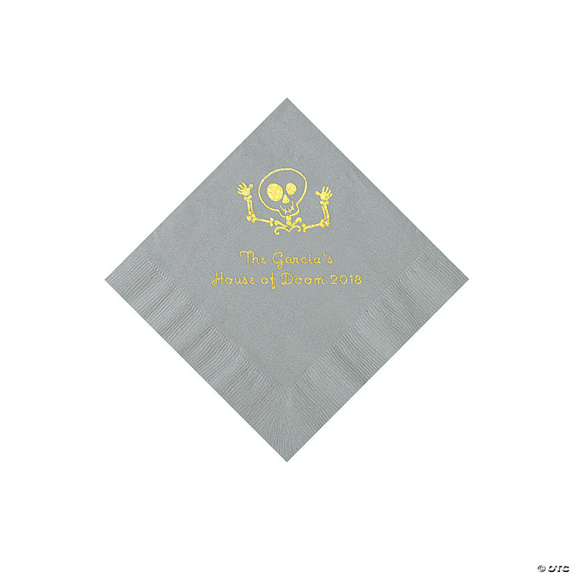 Silver Skeleton Personalized Napkins with Gold Foil - 50 Pc. Beverage Image
