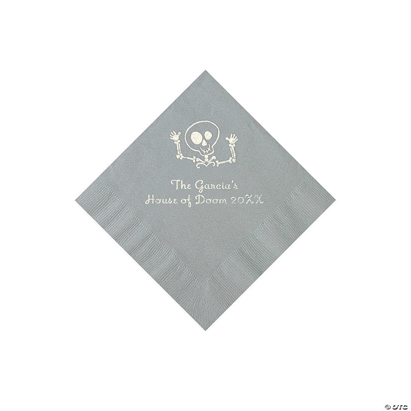 Silver Skeleton Personalized Napkins with Silver Foil - 50 Pc. Beverage Image