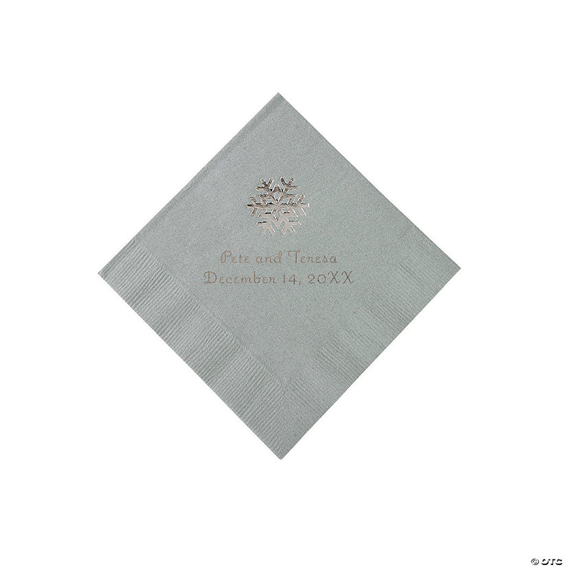 Silver Snowflake Personalized Napkins with Silver Foil - Beverage Image Thumbnail