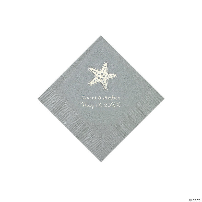 Silver Starfish Personalized Beverage Napkins - 50 Pc. Image