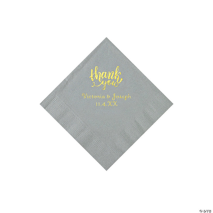 Silver Thank You Personalized Napkins with Gold Foil - Beverage Image Thumbnail
