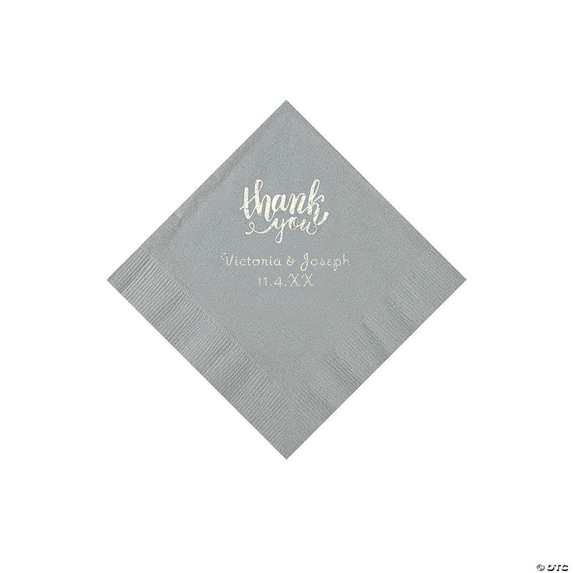 Silver Thank You Personalized Napkins with Silver Foil - Beverage Image Thumbnail