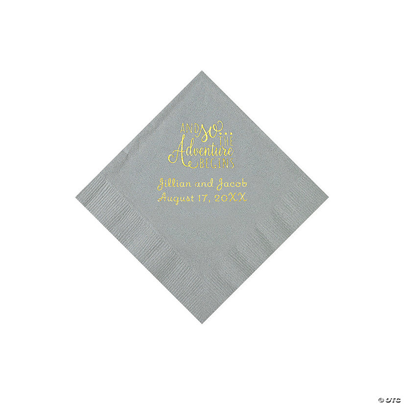 Silver The Adventure Begins Personalized Napkins with Gold Foil - Beverage Image Thumbnail