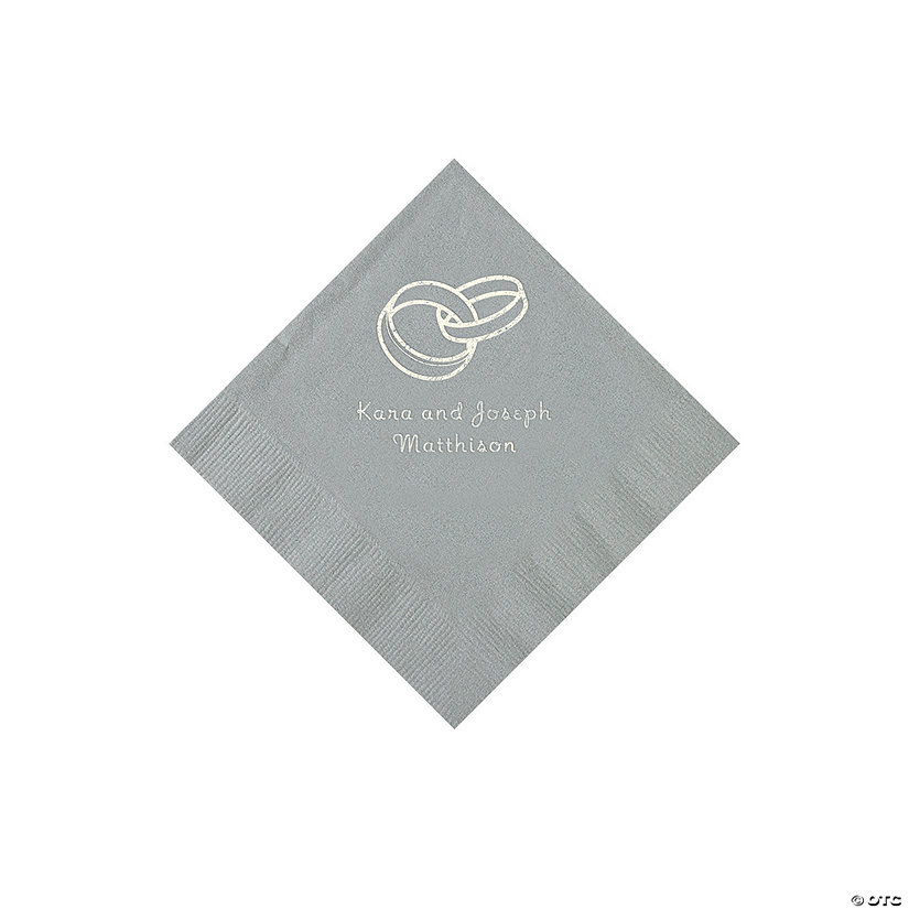 Silver Wedding Ring Personalized Napkins - 50 Pc. Beverage Image