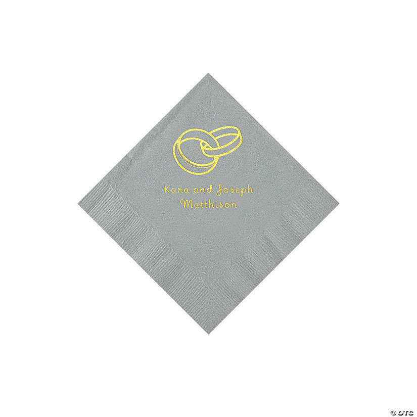 Silver Wedding Ring Personalized Napkins with Gold Foil - 50 Pc. Beverage Image Thumbnail