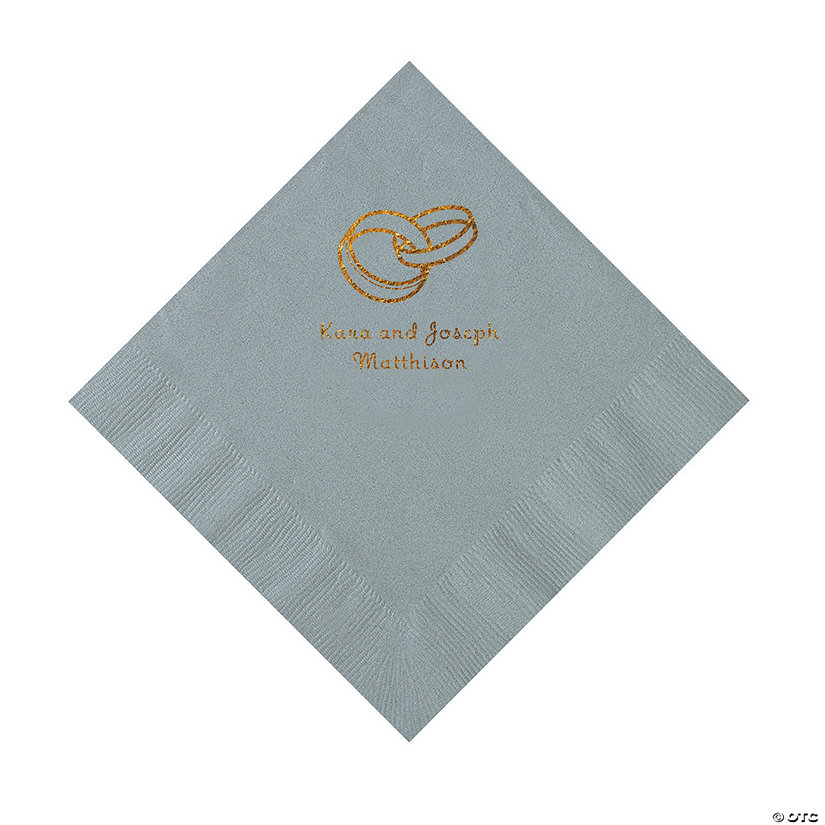 Silver Wedding Ring Personalized Napkins with Gold Foil - 50 Pc. Luncheon Image Thumbnail