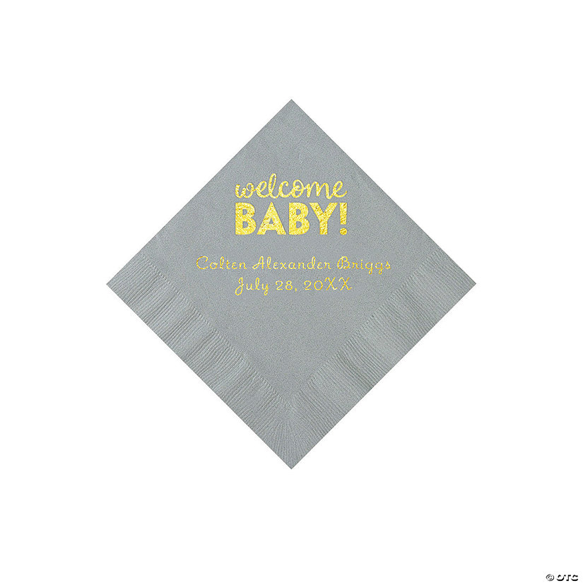 Silver Welcome Baby Personalized Napkins with Gold Foil - 50 Pc. Beverage Image Thumbnail