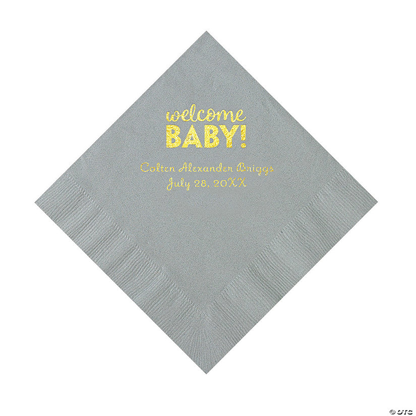 Silver Welcome Baby Personalized Napkins with Gold Foil - 50 Pc. Luncheon Image Thumbnail