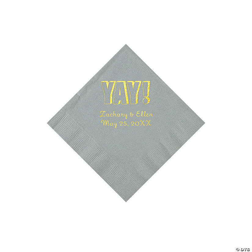 Silver Yay Personalized Napkins with Gold Foil - Beverage Image Thumbnail