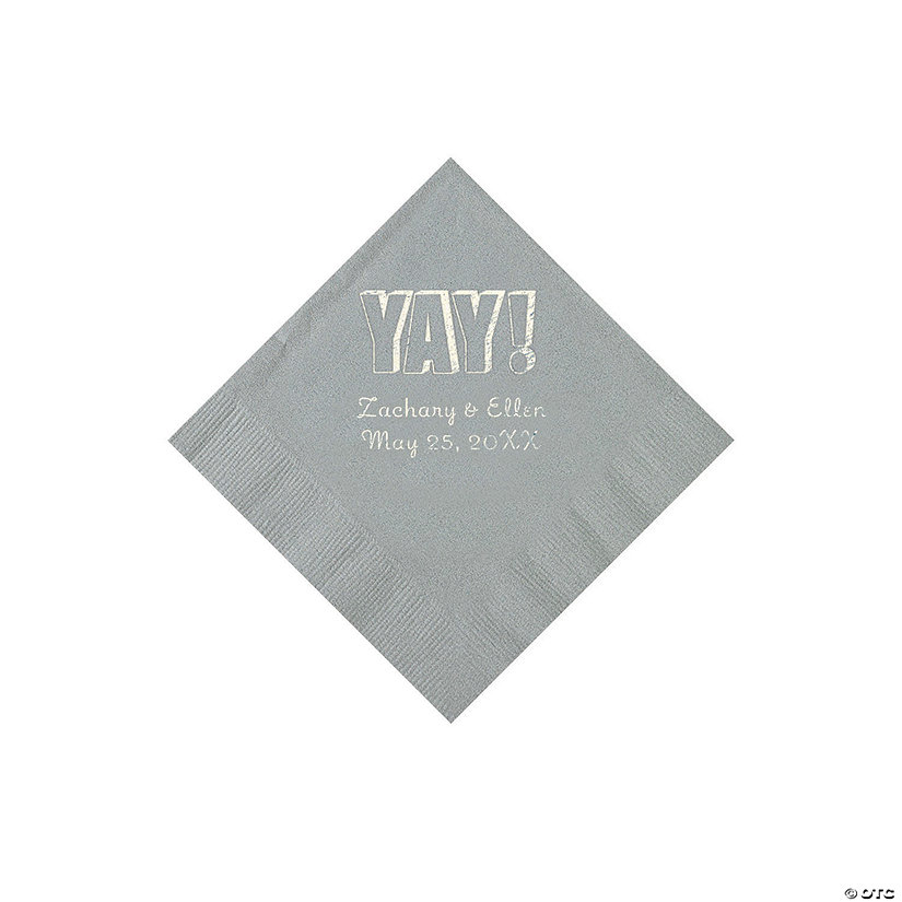 Silver Yay Personalized Napkins with Silver Foil - Beverage Image Thumbnail