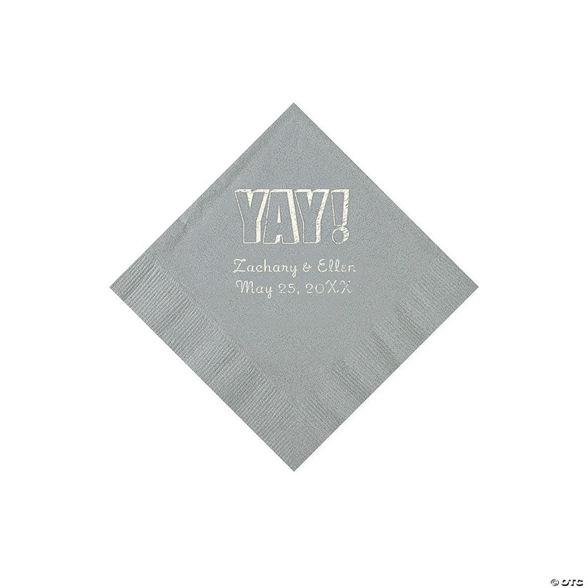 Silver Yay Personalized Napkins with Silver Foil - Beverage Image