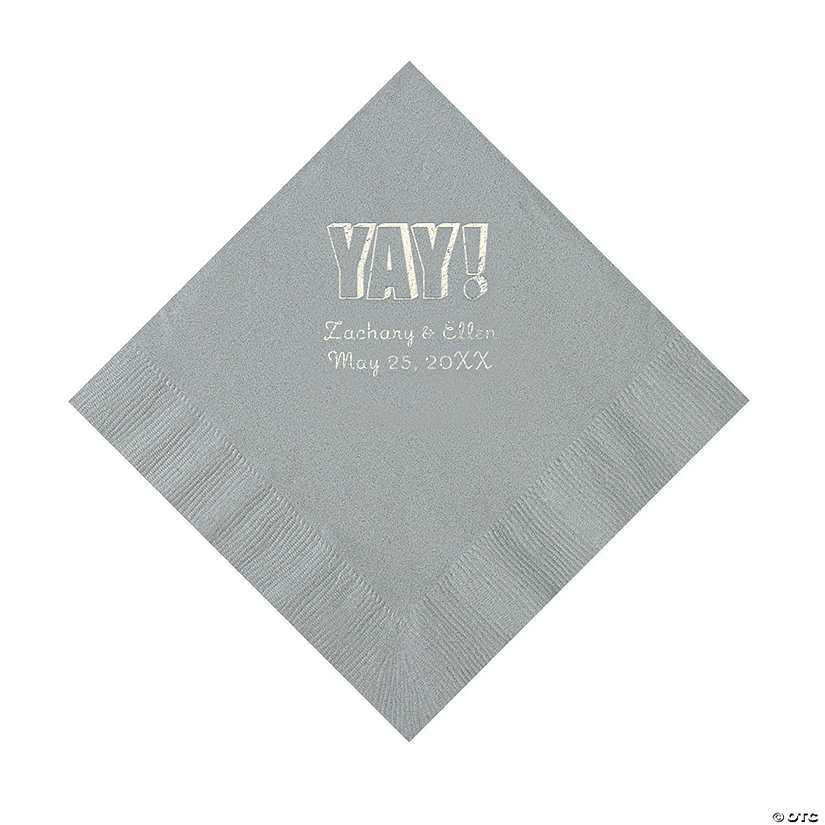 Silver Yay Personalized Napkins with Silver Foil - Luncheon Image Thumbnail