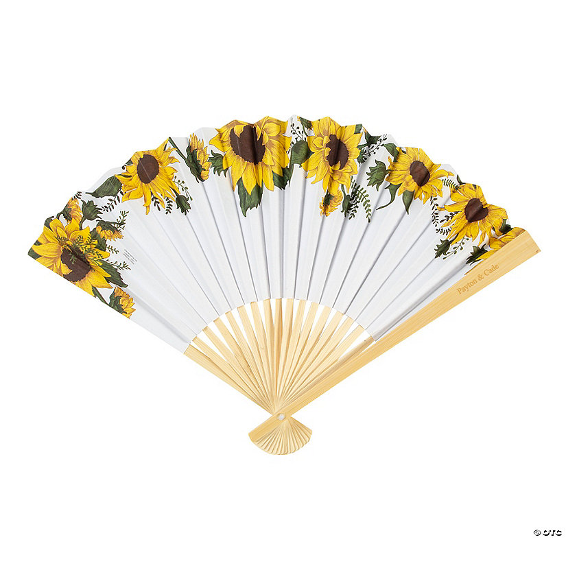 Sunflower Printed Folding Hand Fans with Personalized Handles - 12 Pc. Image Thumbnail
