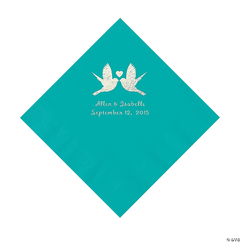 Teal Love Birds Personalized Napkins - Luncheon Image