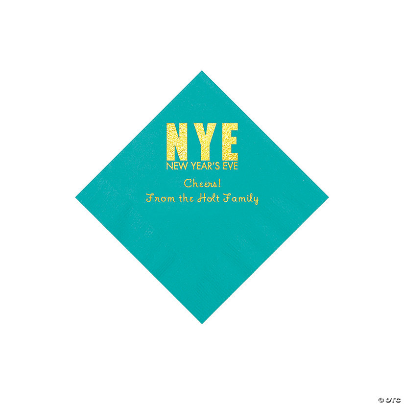 Teal New Year&#8217;s Eve Personalized Napkins with Gold Foil - Beverage Image Thumbnail