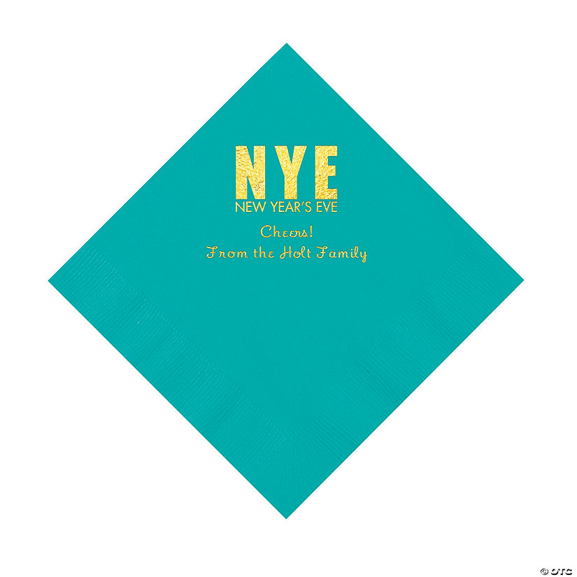 Teal New Year&#8217;s Eve Personalized Napkins with Gold Foil - Luncheon Image Thumbnail