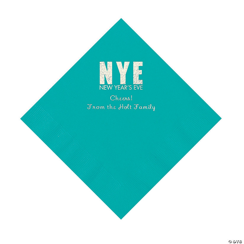 Teal New Year&#8217;s Eve Personalized Napkins with Silver Foil - Luncheon Image Thumbnail