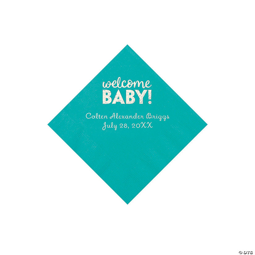 Teal Welcome Baby Personalized Napkins with Silver Foil - 50 Pc. Beverage Image Thumbnail