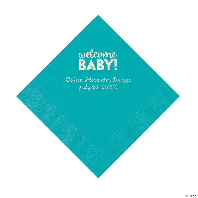 Teal Welcome Baby Personalized Napkins with Silver Foil - 50 Pc. Luncheon Image