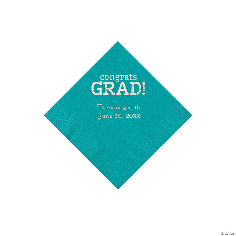 Turqouise Congrats Grad Personalized Napkins with Silver Foil - 50 Pc. Beverage Image Thumbnail