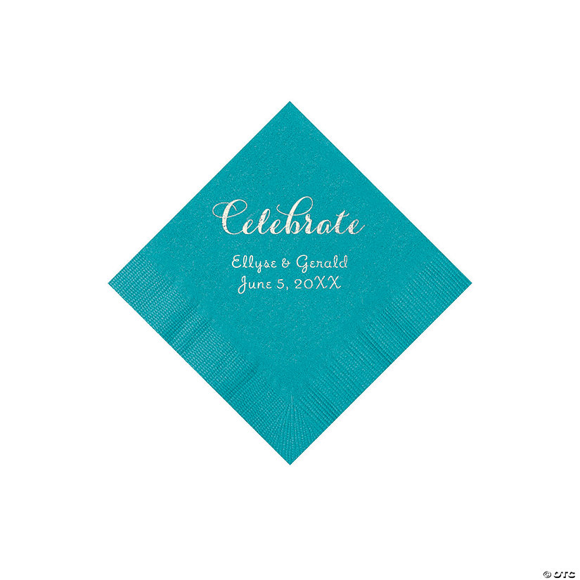 Turquoise Celebrate Personalized Napkins with Silver Foil - Beverage Image Thumbnail