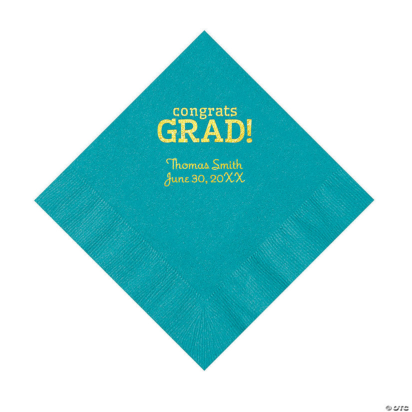 Turquoise Congrats Grad Personalized Napkins with Gold Foil - 50 Pc. Luncheon Image Thumbnail