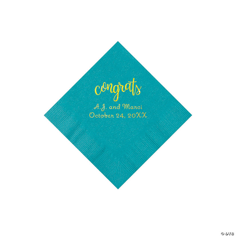 Turquoise Congrats Personalized Napkins with Gold Foil - Beverage Image Thumbnail
