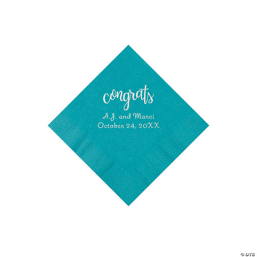 Turquoise Congrats Personalized Napkins with Silver Foil - Beverage Image Thumbnail