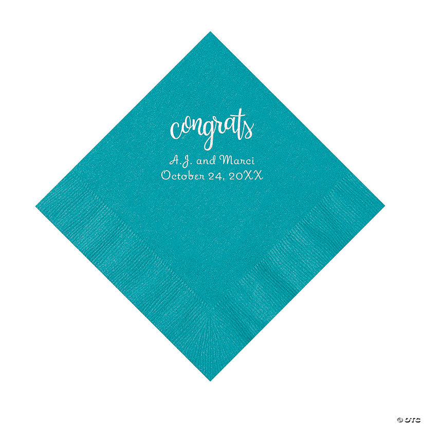 Turquoise Congrats Personalized Napkins with Silver Foil - Luncheon Image Thumbnail