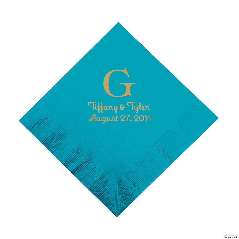 Turquoise Monogram Personalized Napkins with Gold Foil - Luncheon Image Thumbnail