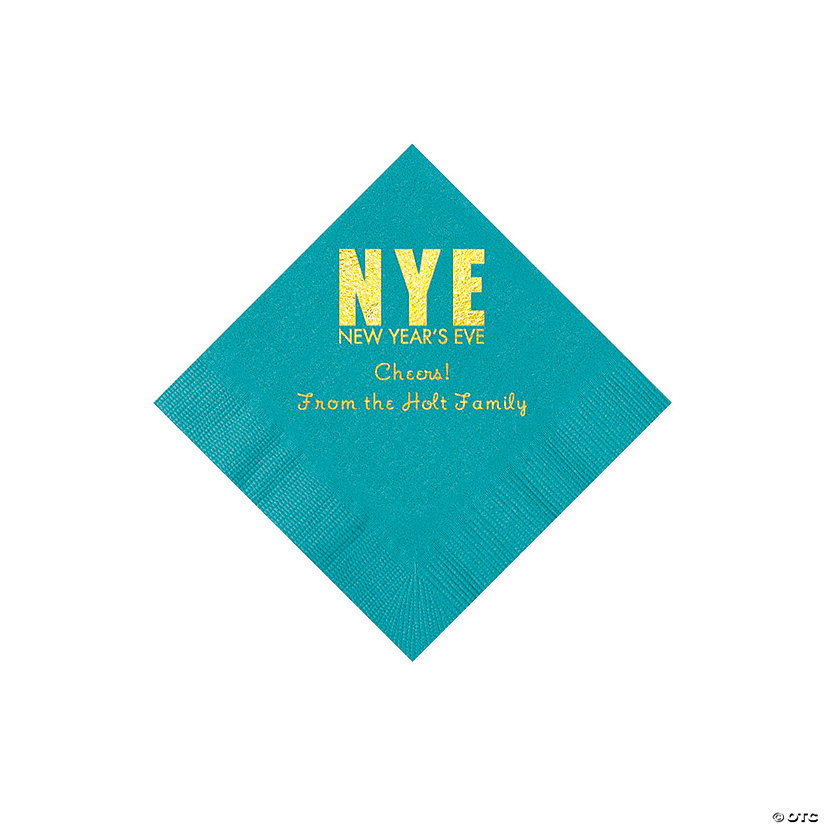 Turquoise New Year&#8217;s Eve Personalized Napkins with Gold Foil - Beverage Image Thumbnail