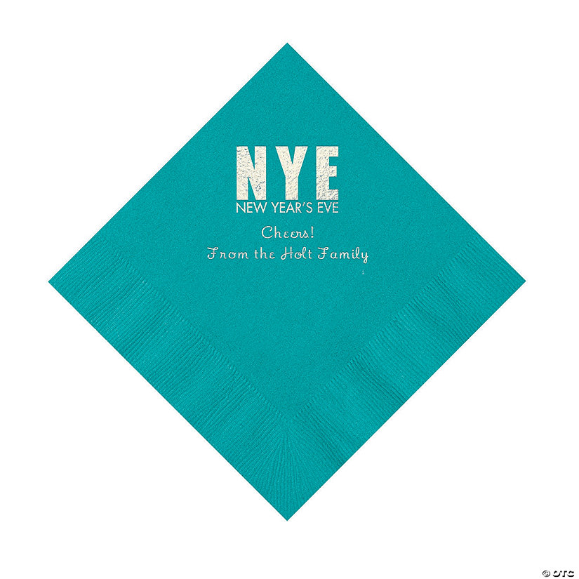 Turquoise New Year&#8217;s Eve Personalized Napkins with Silver Foil - Luncheon Image Thumbnail