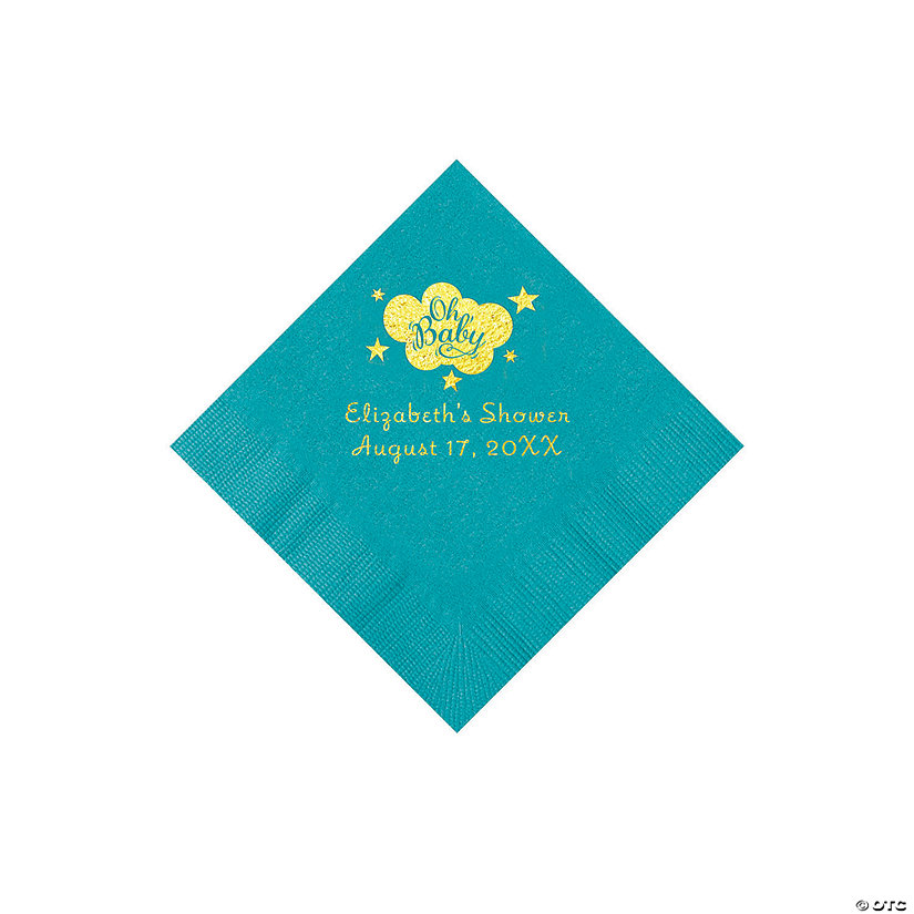 Turquoise Oh Baby Personalized Napkins with Gold Foil - 50 Pc. Beverage Image Thumbnail
