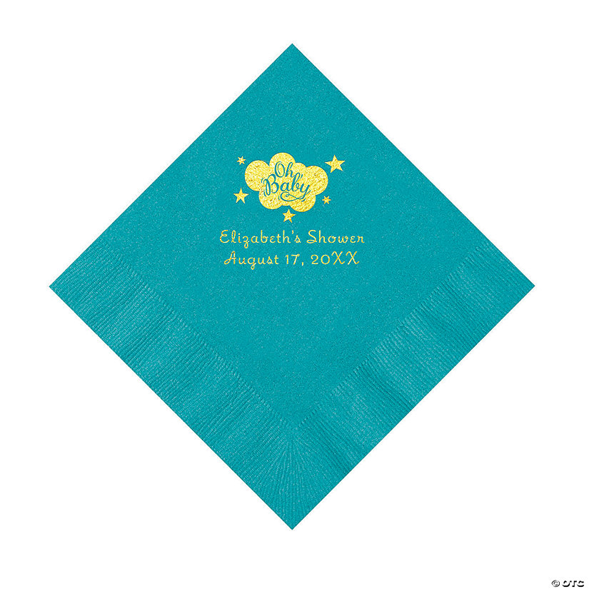 Turquoise Oh Baby Personalized Napkins with Gold Foil - 50 Pc. Luncheon Image Thumbnail