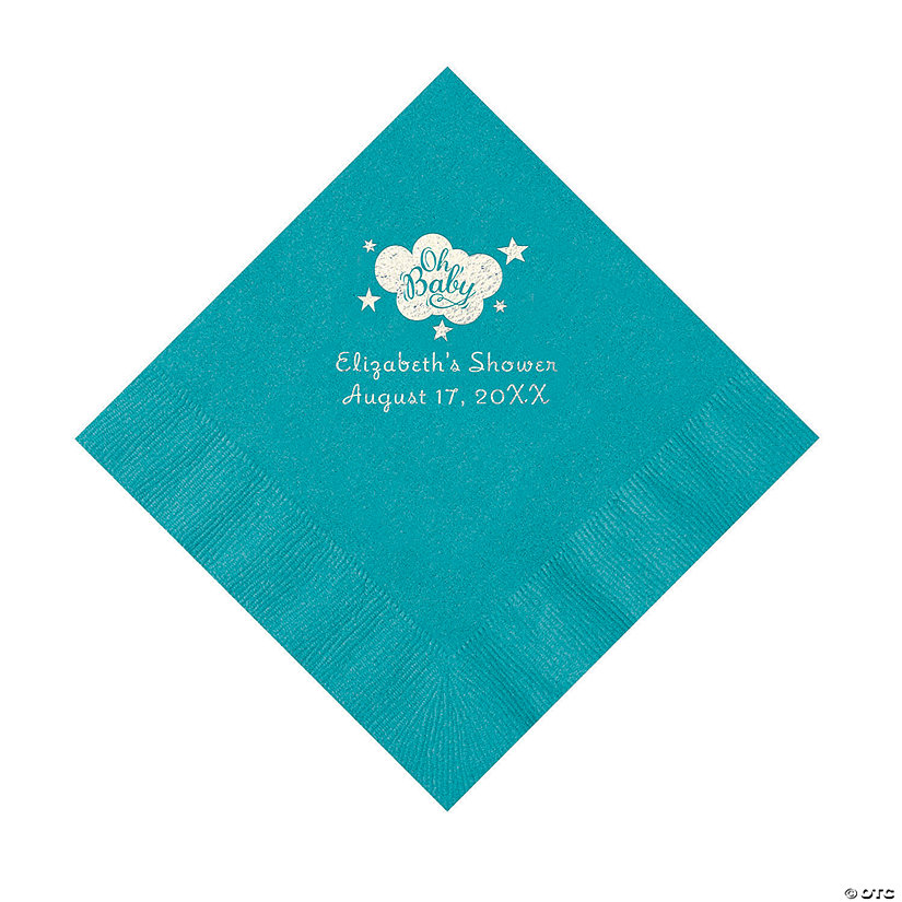 Turquoise Oh Baby Personalized Napkins with Silver Foil - 50 Pc. Luncheon Image Thumbnail