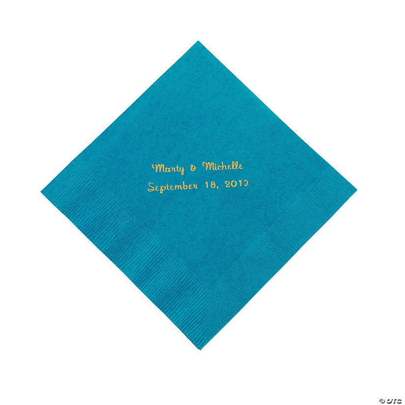 Turquoise Personalized Napkins with Gold Foil - Luncheon Image Thumbnail