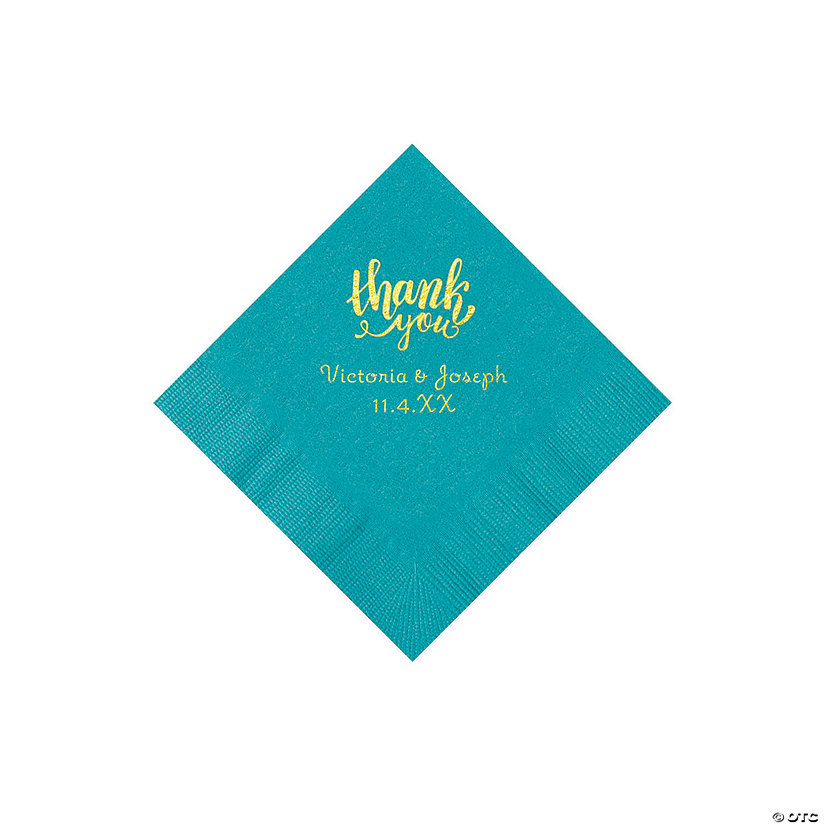 Turquoise Thank You Personalized Napkins with Gold Foil - Beverage Image Thumbnail