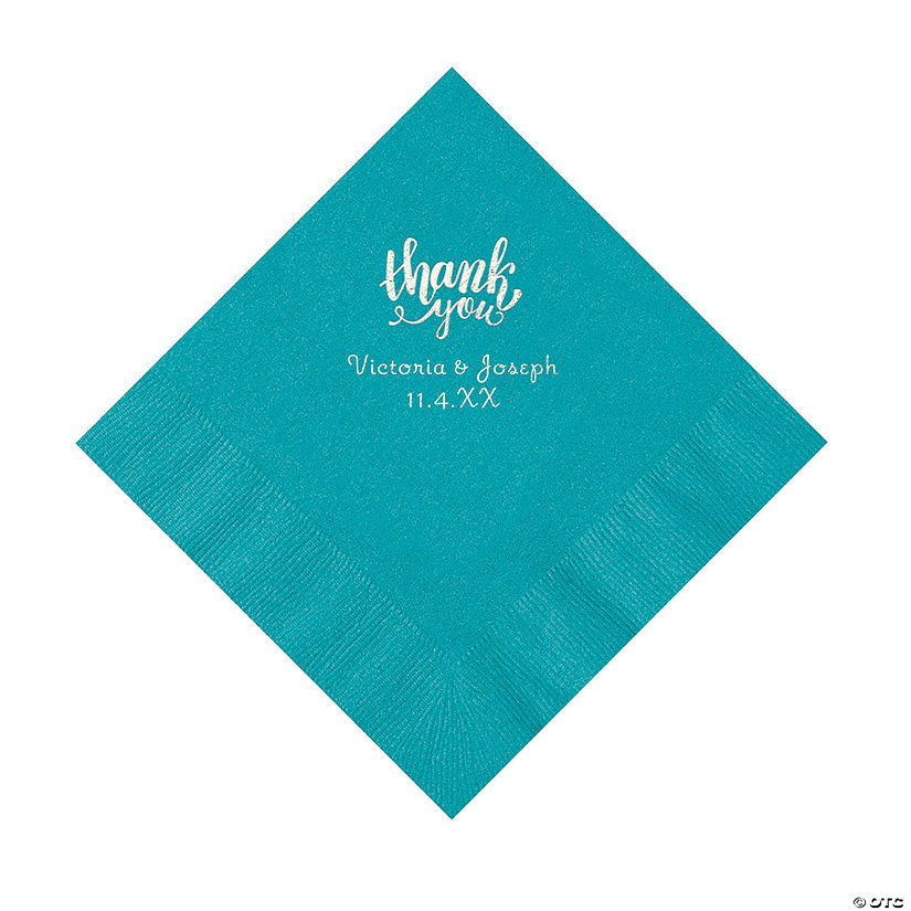 Turquoise Thank You Personalized Napkins with Silver Foil - Luncheon Image Thumbnail