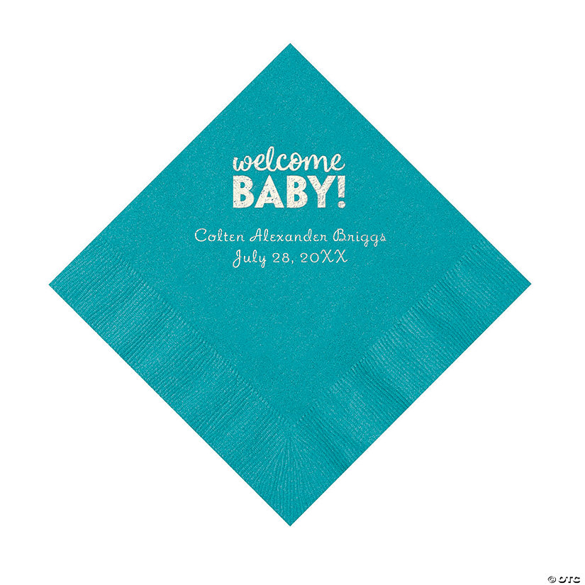 Turquoise Welcome Baby Personalized Napkins with Silver Foil - 50 Pc. Luncheon Image Thumbnail