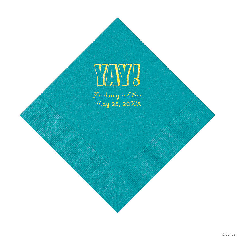Turquoise Yay Personalized Napkins with Gold Foil - Luncheon Image Thumbnail