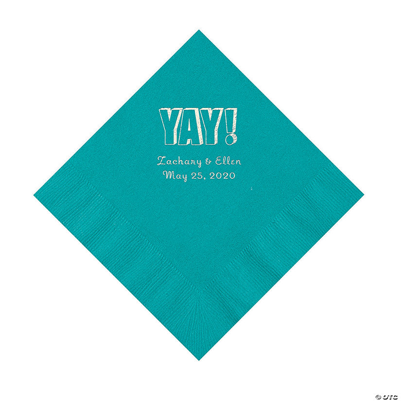 Turquoise Yay Personalized Napkins with Silver Foil - Luncheon Image Thumbnail