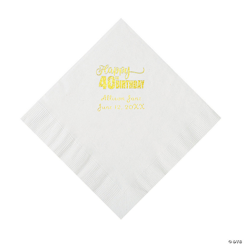 White 40th Birthday Personalized Napkins with Gold Foil - 50 Pc. Luncheon Image Thumbnail
