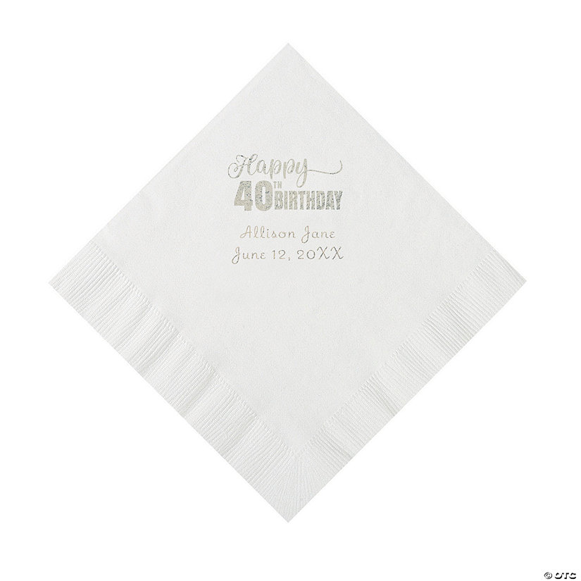White 40th Birthday Personalized Napkins with Silver Foil - 50 Pc. Luncheon Image Thumbnail