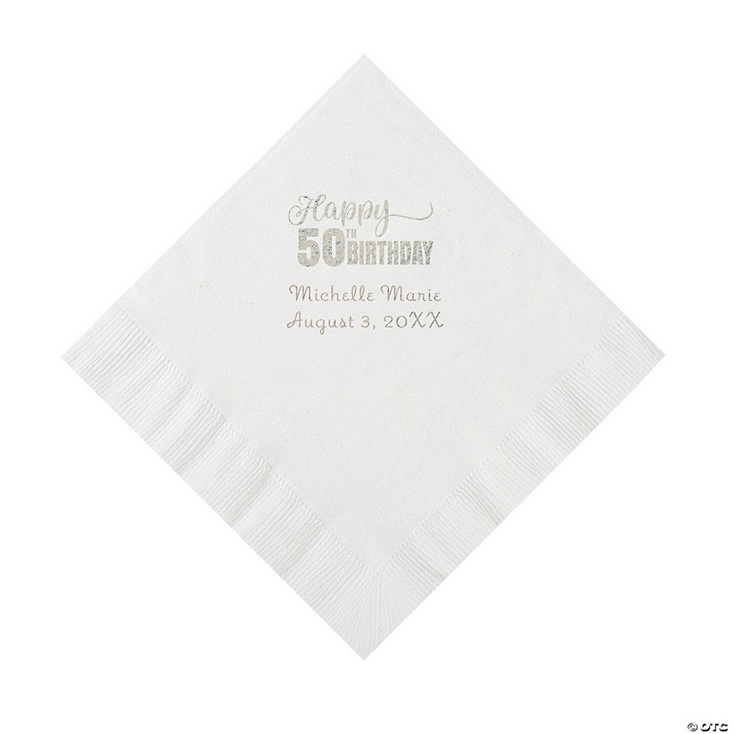 White 50th Birthday Personalized Napkins with Silver Foil - 50 Pc. Luncheon Image Thumbnail