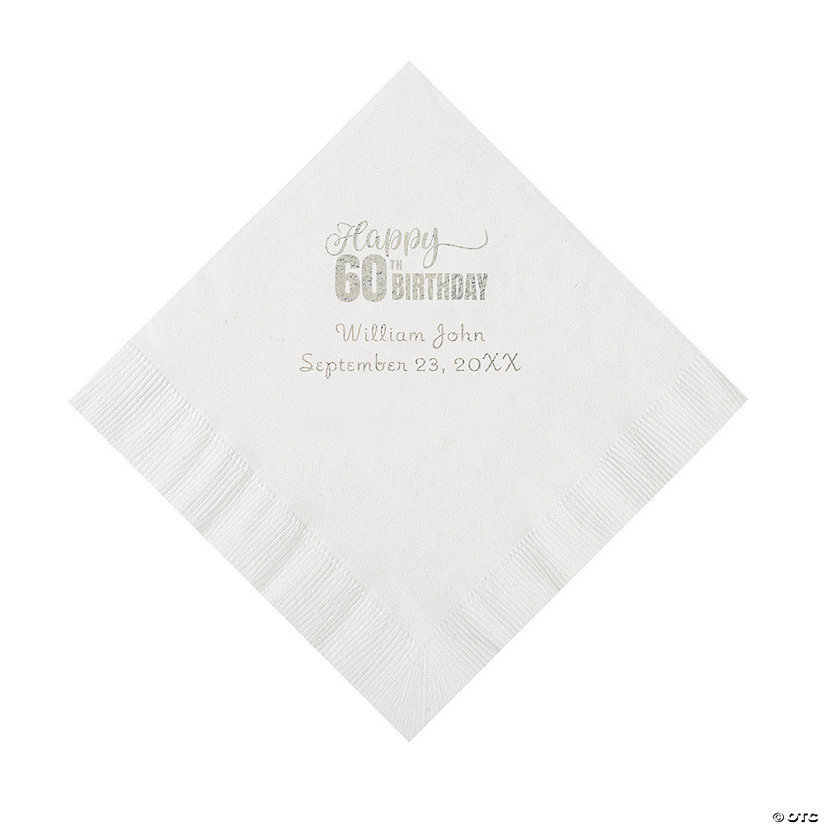 White 60th Birthday Personalized Napkins with Silver Foil - 50 Pc. Luncheon Image Thumbnail