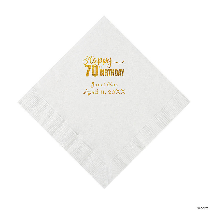 White 70th Birthday Personalized Napkins with Gold Foil - 50 Pc. Luncheon Image