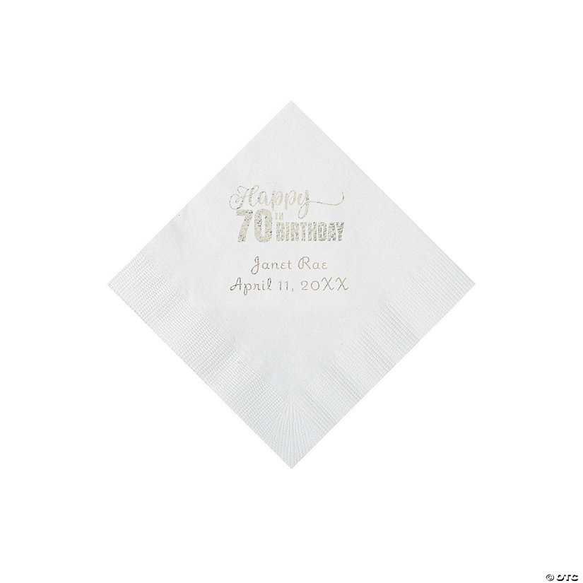 White 70th Birthday Personalized Napkins with Silver Foil - 50 Pc. Beverage Image Thumbnail
