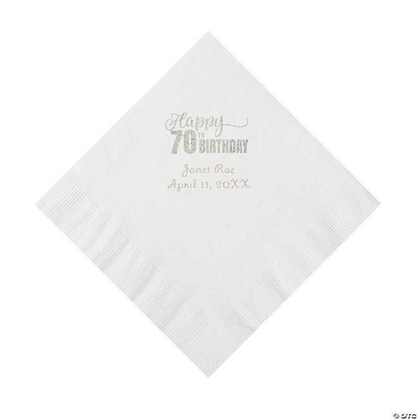 White 70th Birthday Personalized Napkins with Silver Foil - 50 Pc. Luncheon Image Thumbnail