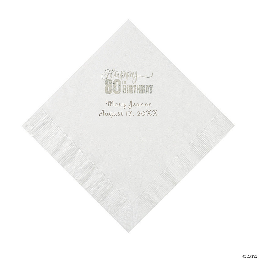 White 80th Birthday Personalized Napkins with Silver Foil - 50 Pc. Luncheon Image Thumbnail