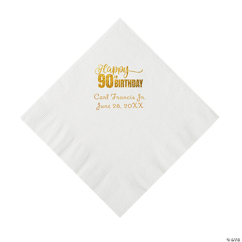 White 90th Birthday Personalized Napkins with Gold Foil - 50 Pc. Luncheon Image Thumbnail